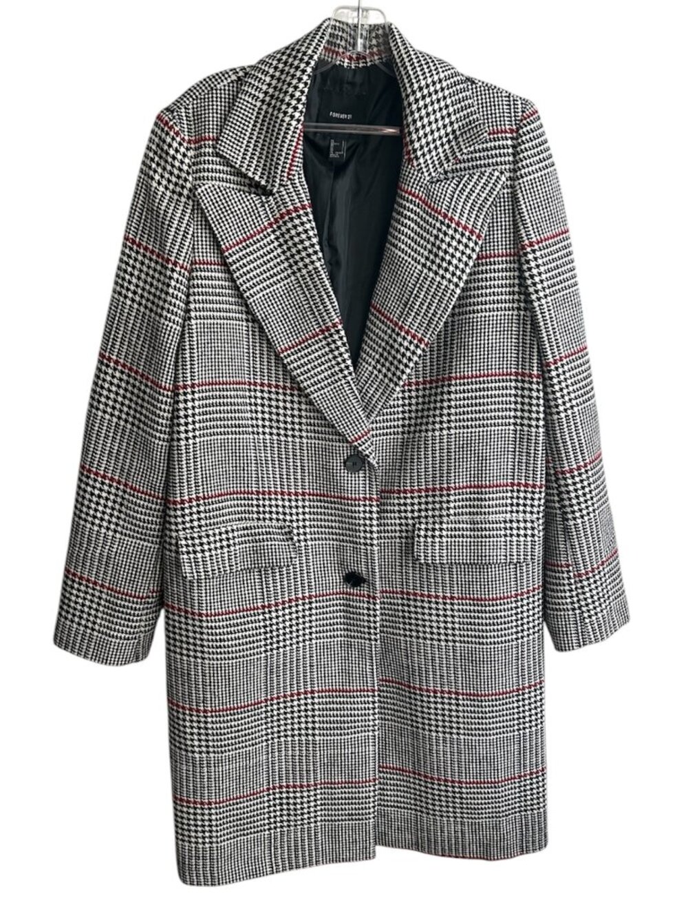 FOREVER 21 Houndstooth Long Lightweight Coat US L